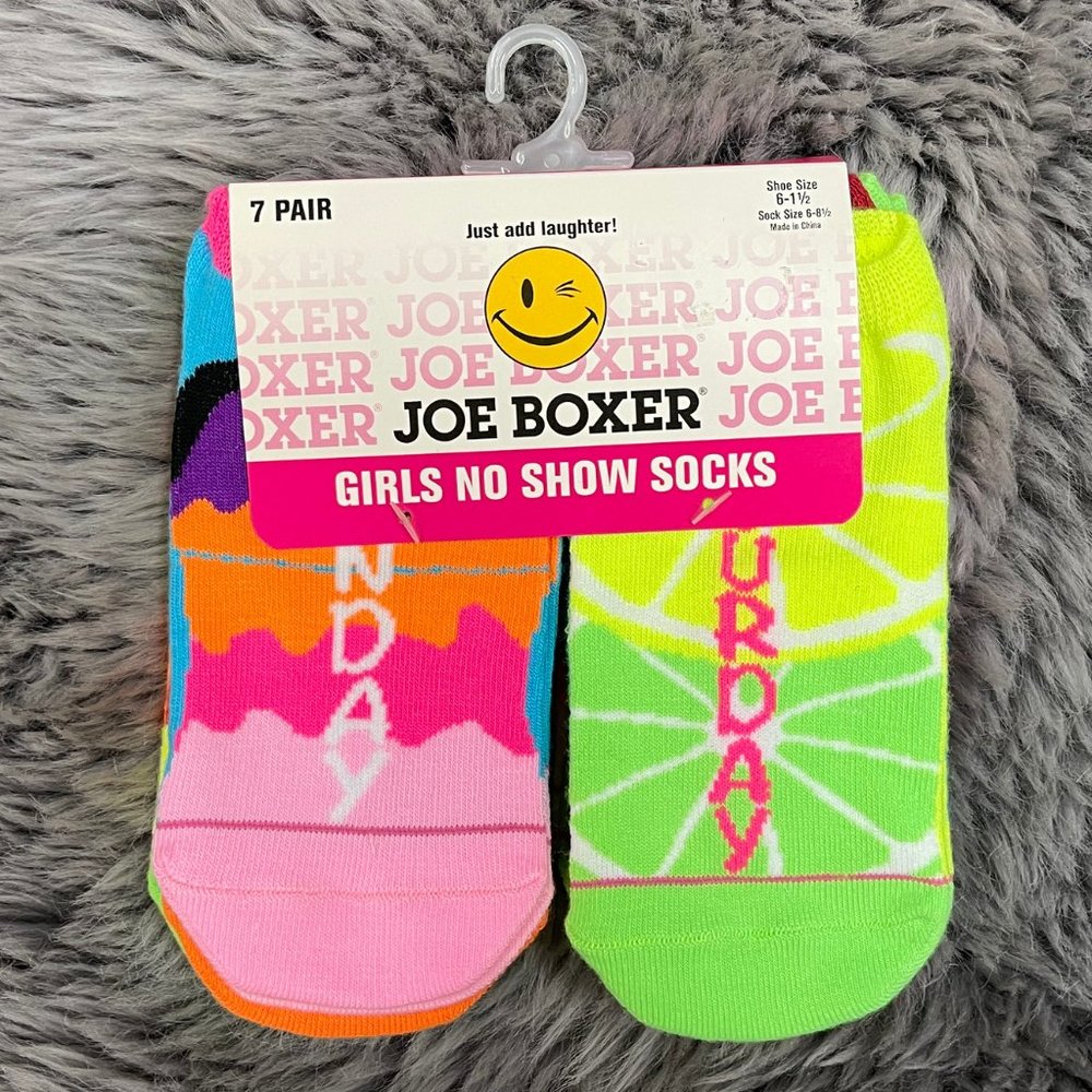 Joe Boxer Girl's No Show Socks | 7 Pack | Bright Colours